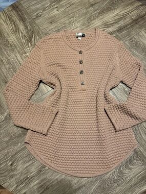 The Territory Ahead Knit Henley Sweater in Blush Taupe